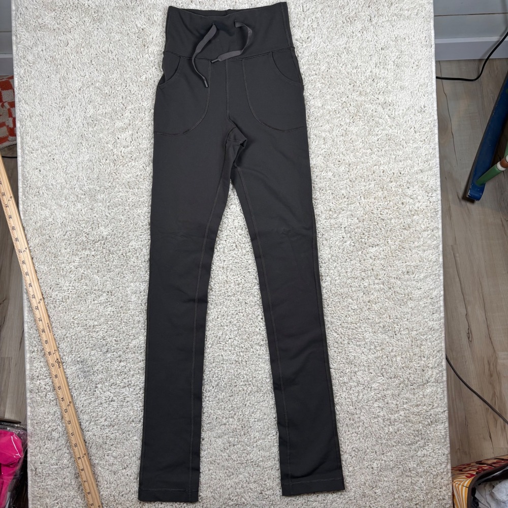 Lululemon High Rise Slim Leggings Women 2 Dark Gray Excellent Drawstring Pockets